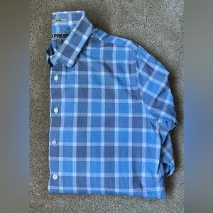 Express Men's Blue and White Plaid Shirt
